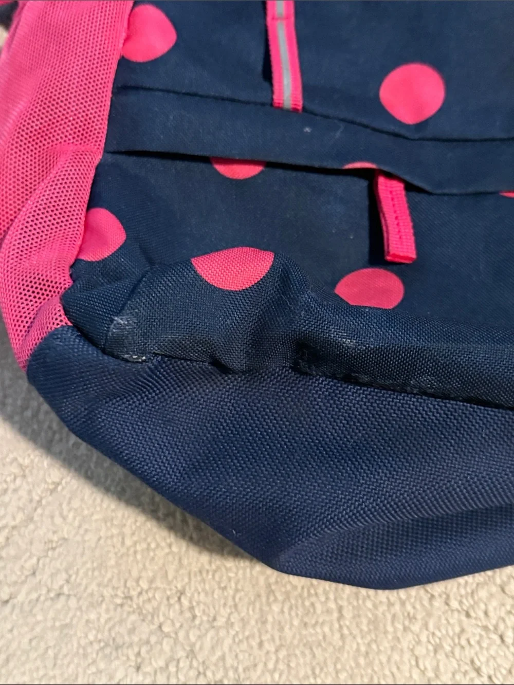 Lands' End Small Navy and Hot Pink Polka Dot Kids Backpack